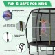 8-foot ASTM approved trampoline with safety enclosure, non-slip ladder, and padded poles for kids' safe jumping fun.